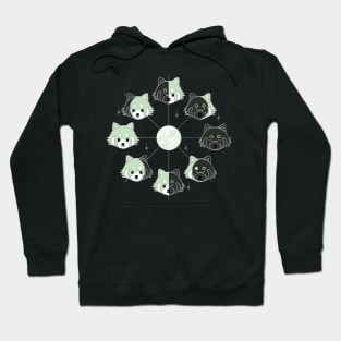 Kawaii Red Panda Phases of the Moon in Aesthetic Sage Green Hoodie